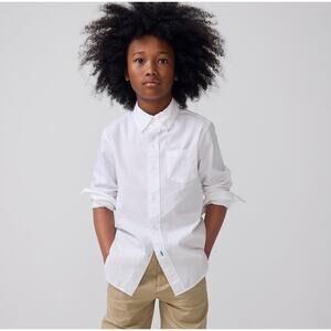 Crewcuts Secret Wash Button Up Shirt Kids Boys 2 White Cotton Poplin Long Sleeve